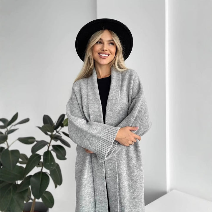 Ladies Long Cardigan with Deep Collar Lune London