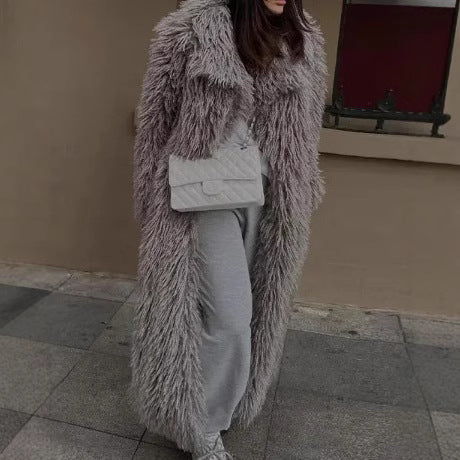 Ladies Oversized Fluffy Faux Fur Coat Lune London