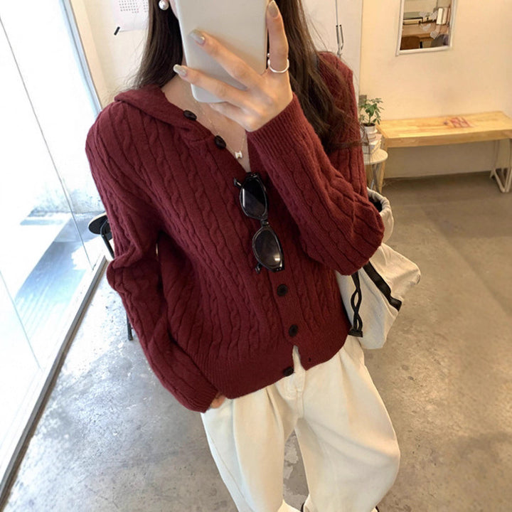Cardigan en tricot pour femmes avec capuche et design en cable Chic & Stil
