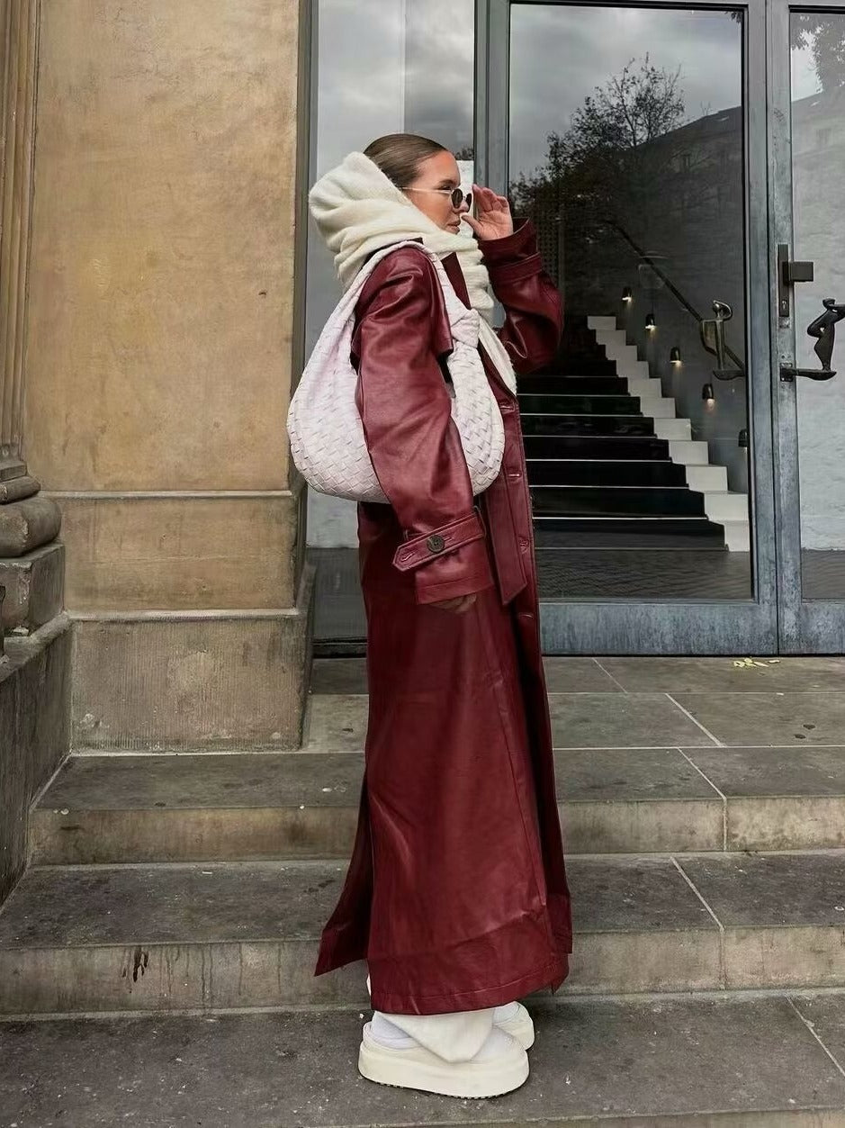 Women's faux leather trench coat with adjustable waist belt and chic collar Lune London