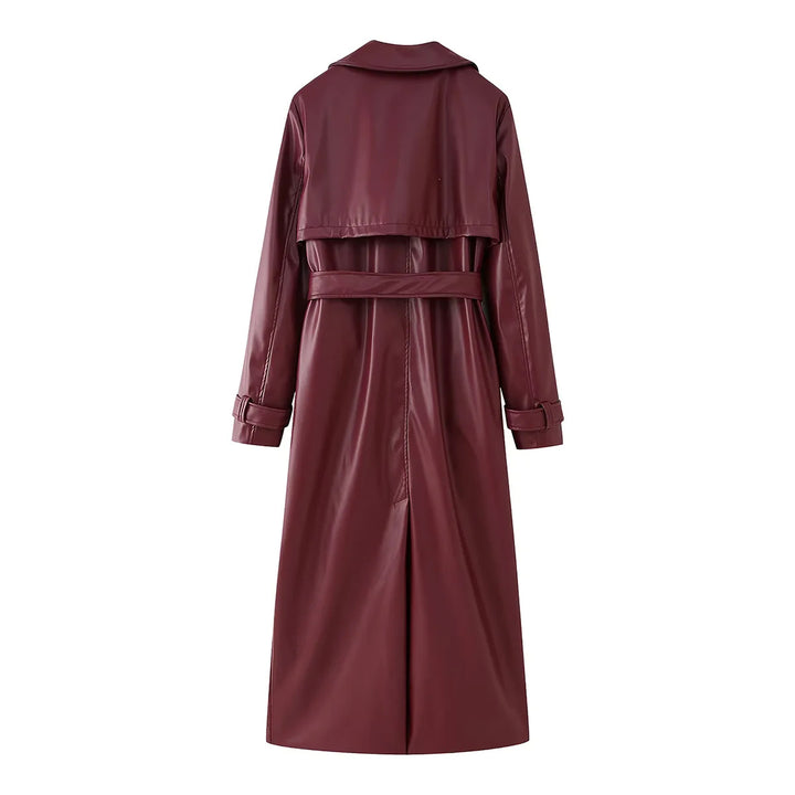 Elegant synthetic leather trench coat for women with belt Lune London