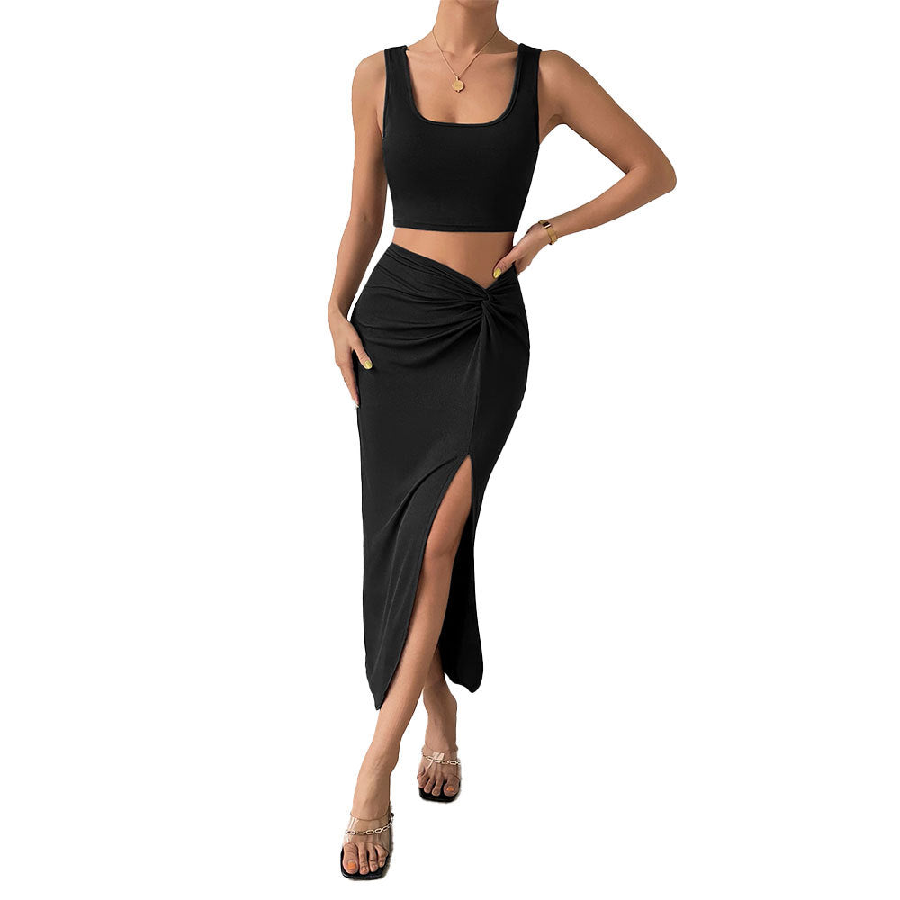 Robe portefeuille pour femmes avec fente asymétrique et détail de nœud chic Chic & Stil