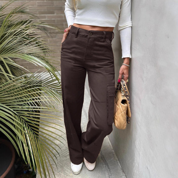 Women's High-Waist Utility Cargo Pants with Wide Leg and Knee Panels Amarae
