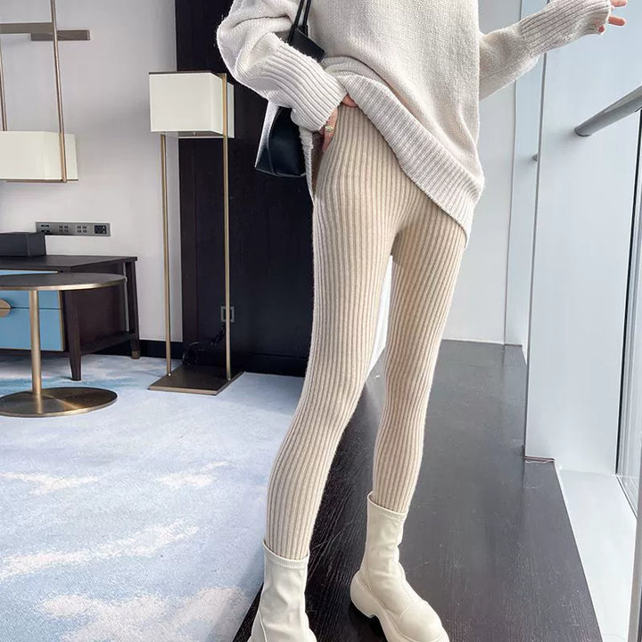 Ribbed leggings for women with high waist and fine texture Lune London