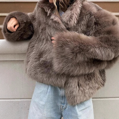 Modern oversized women's fur jacket with comfortable collar Amarae