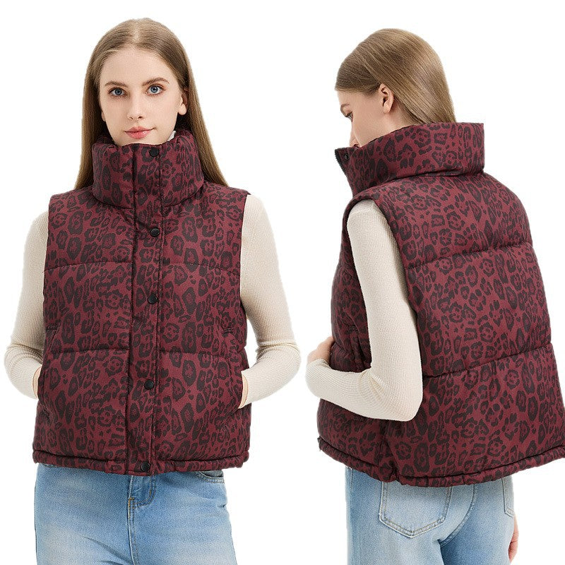 Lady Padded Gilet with Leopard Print and High Collar Lune London