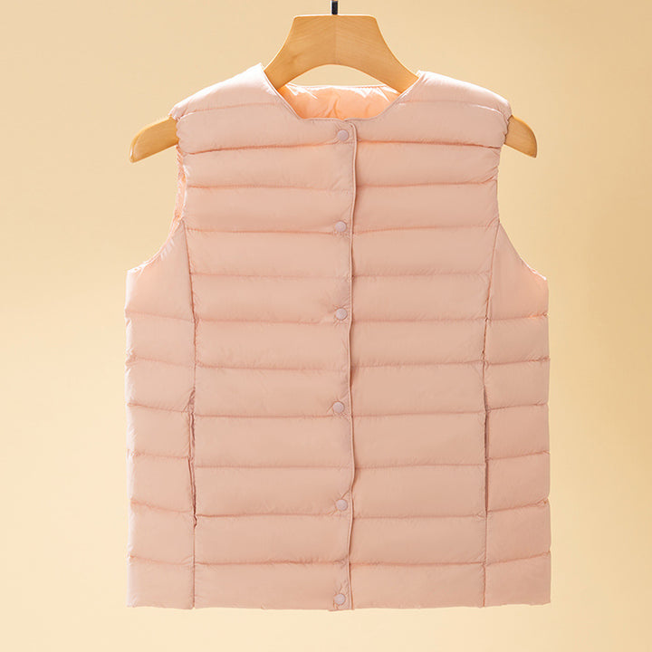 Women's sleeveless quilted thermal vest with round neck and snap button placket Amarae