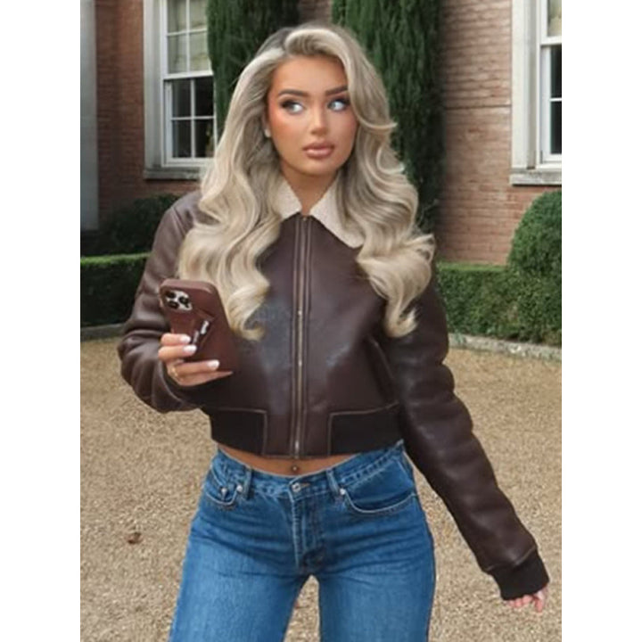 Cropped leather jacket for women with artistic collar Lune London