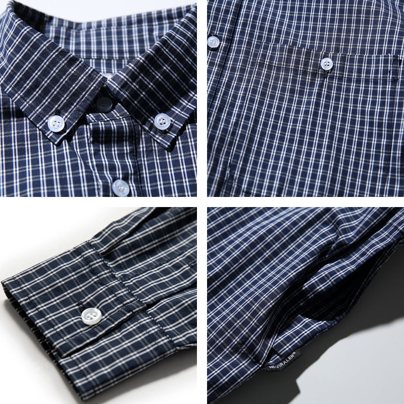 Men's Oversized Checked Shirt in Boxy Cut with Button-Down Collar and Curved Hem Amarae