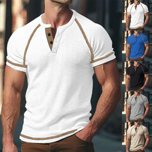 Mid-length sleeve T-shirt for men with button placket Amarae