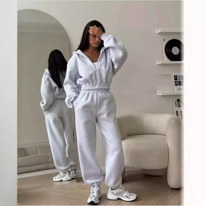 Lune London women's cozy zip-up hoodie and jogger pants set