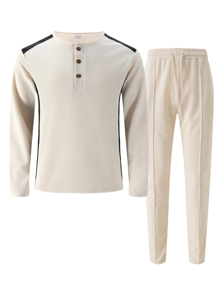 Men's leisure suit with an elegant Henley top and comfortable jogger pants Lune London