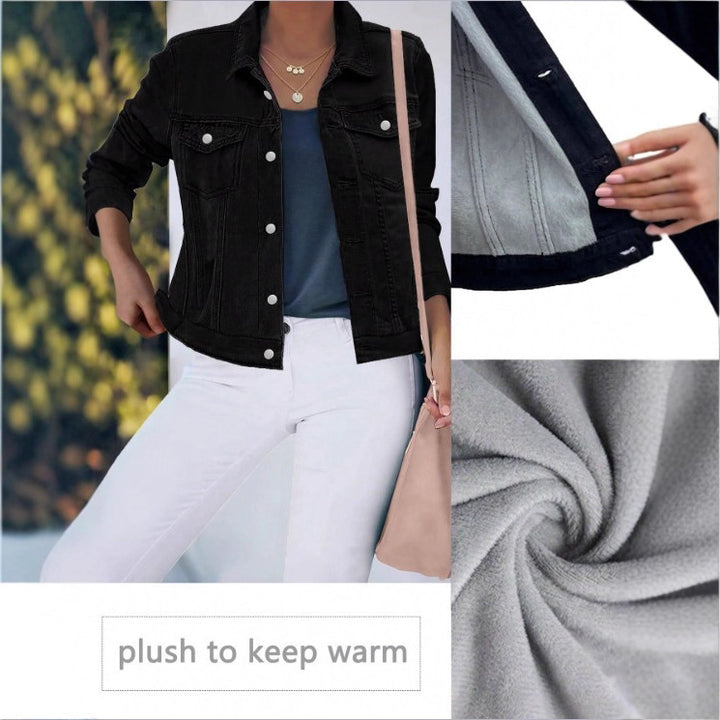Ladies Short Cropped Tailored Denim Jacket in Trucker Style with Silver Buttons Amarae