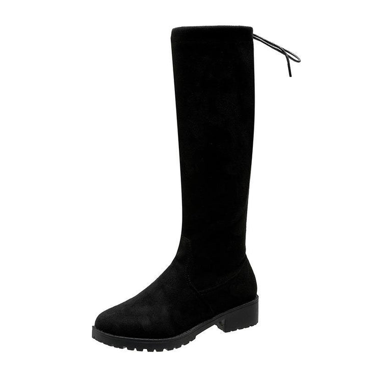 Knee-high women's boots with a velvety surface and adjustable lace detail Lune London