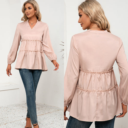 Women's top with ruffle details and V-neck Amarae