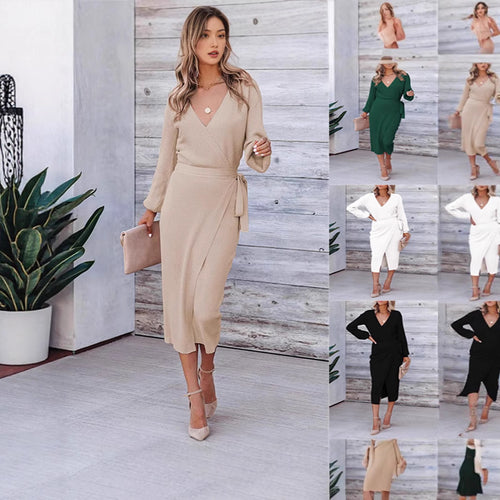 Wrap dress for women with an elegant ribbed texture and modern chic and style details