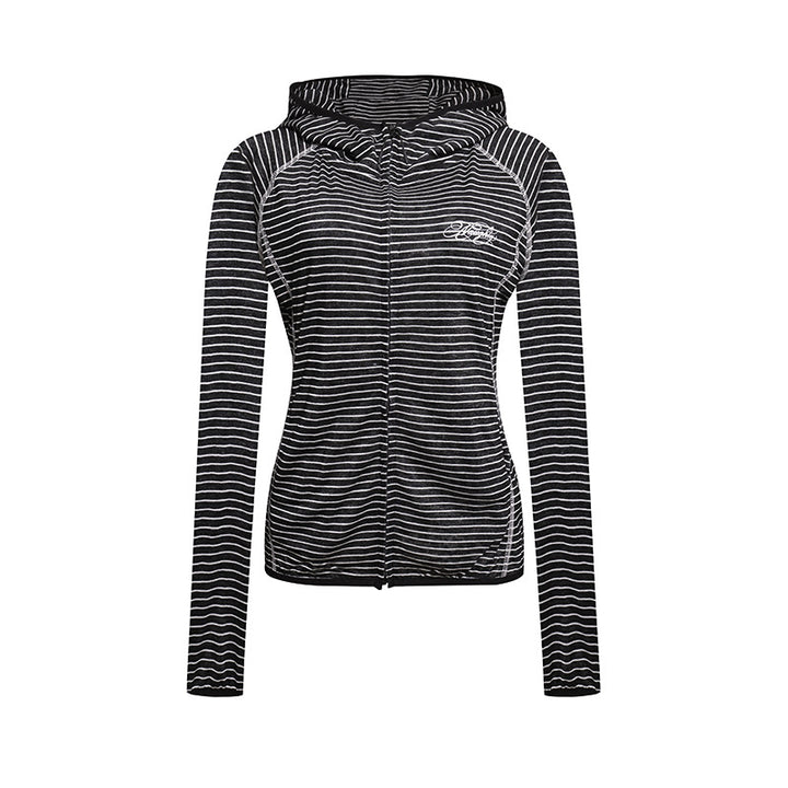 Women's Lightweight Hoodie Zip Jacket in Striped Look with Fitted Cut and Raglan Sleeves Amarae
