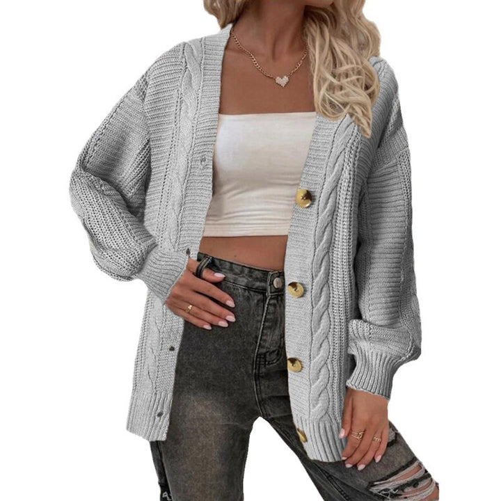 Ladies oversized knit cardigan with button details and cable pattern Lune London