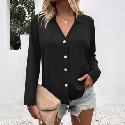 Trendy women's blouse with V-neck and button details Amarae