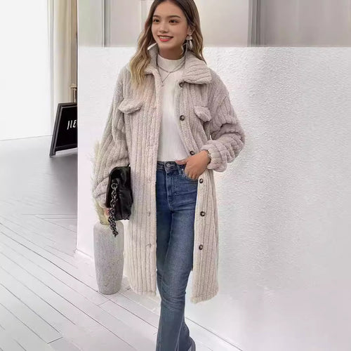 Ladies Comfortable Long Waffle Coat with Pockets and Button Closure Amarae