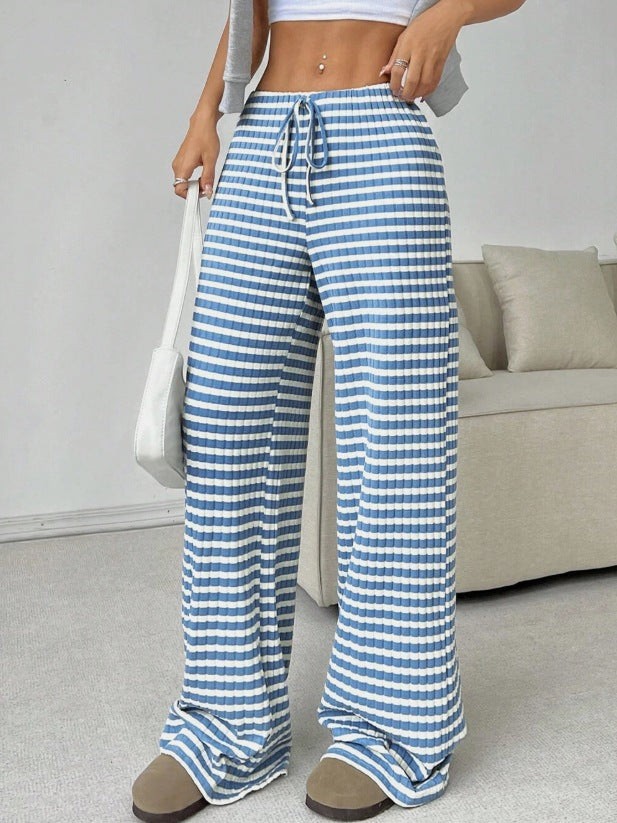 Wide plaid trousers for women with elastic waistband and adjustable drawstring Lune London