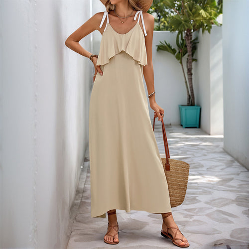 Casual maxi dress for women with ruffled hem and adjustable straps Amarae