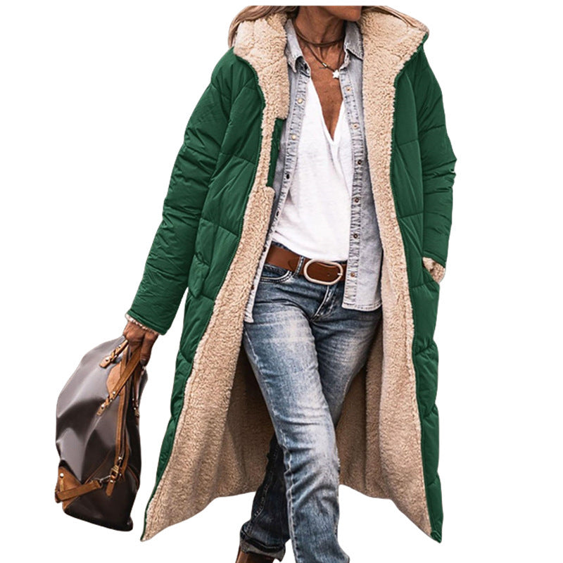 Ladies long, quilted winter coat with fleece lining Lune London