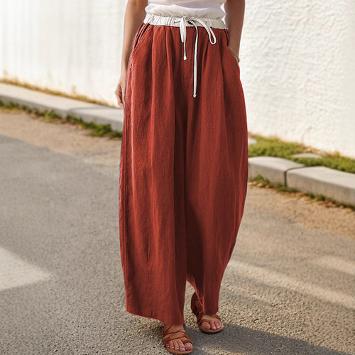 Loose linen pants for women with elastic waistband and stylish drawstring Amarae