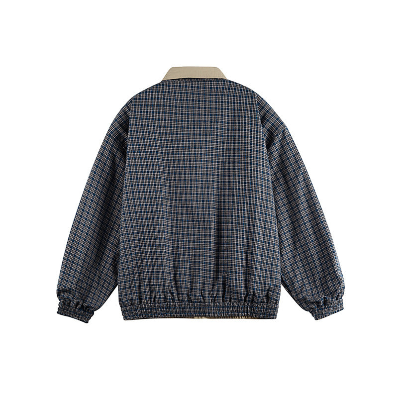 Unisex Lightweight Oversized Zip Jacket in Bomber Style with Checkered Collar and Elastic Cuffs Amarae
