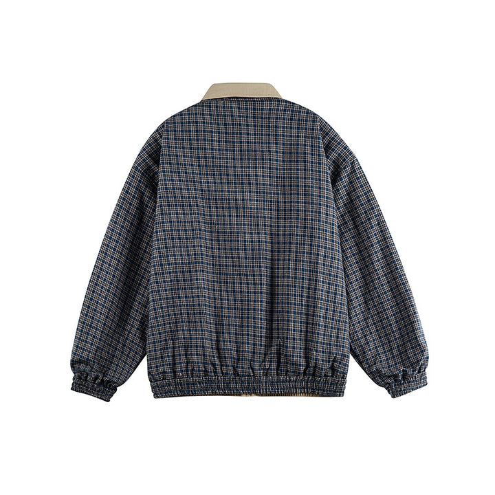 Unisex Lightweight Oversized Zip Jacket in Bomber Style with Checkered Collar and Elastic Cuffs Amarae