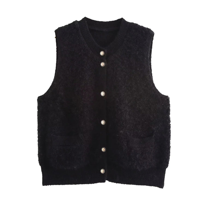 Ladies Sleeveless Teddy Vest with Button Placket and Patch Pockets Amarae