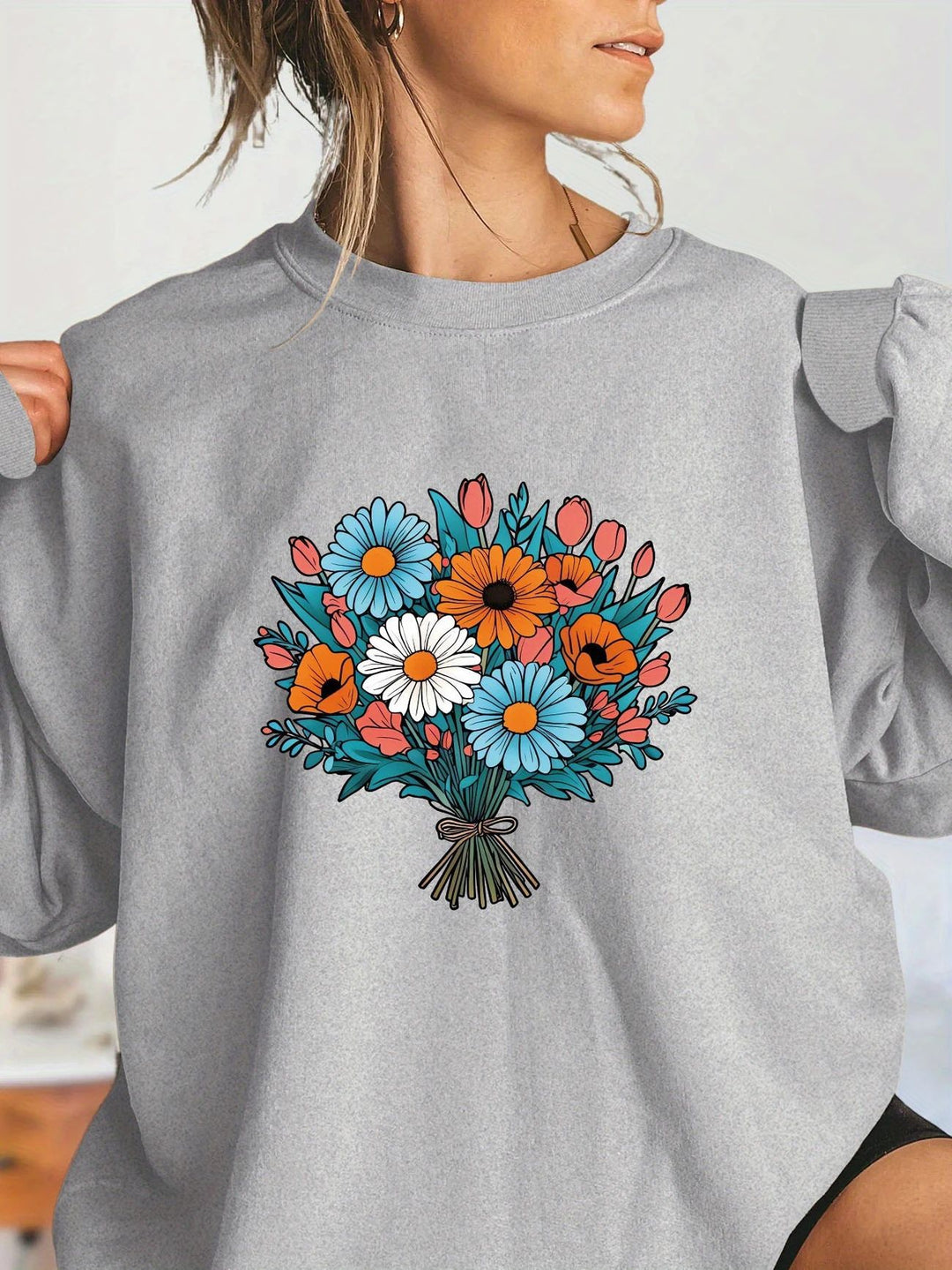 Sweatshirt surdimensionné pour femmes avec détails graphiques floraux Chic & Stil