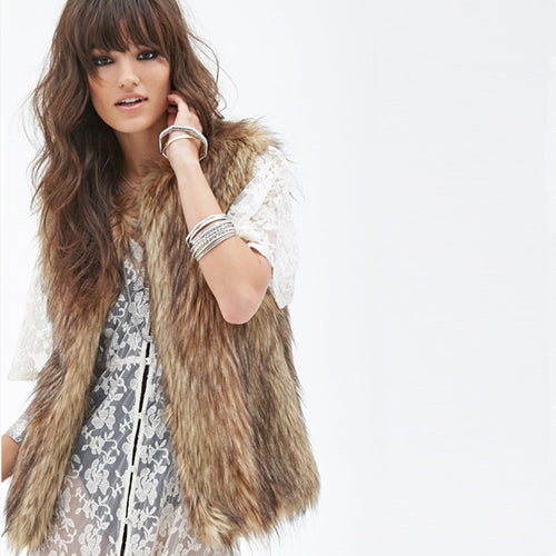 Ladies Soft Faux Fur Gilet with Open Cut and Soft Inner Lining Amarae