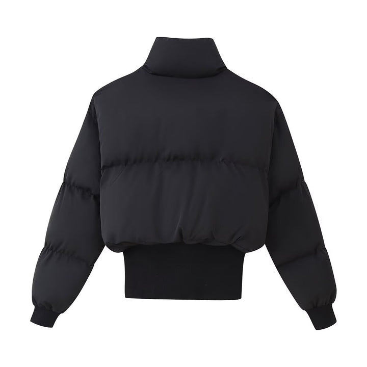 Cropped quilted jacket with high collar and elastic hem for women Lune London