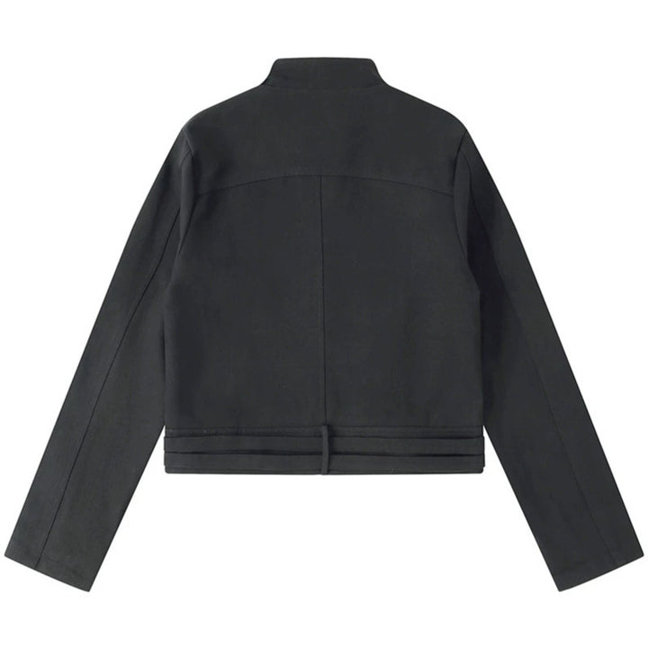 Women's Short Cut Cotton Utility Jacket with Stand-Up Collar Front Zip and Adjustable Waist Straps Amarae