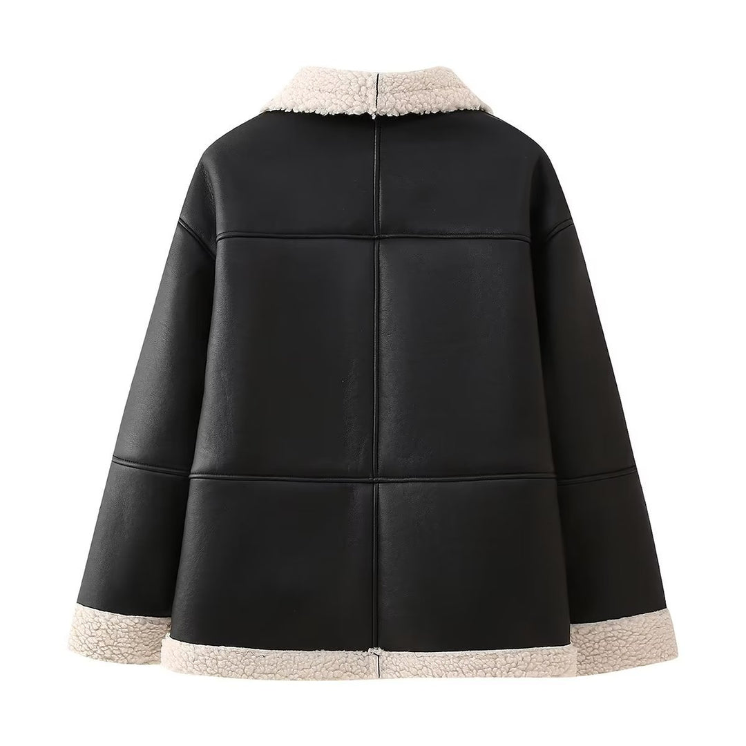 Synthetic leather jacket for women with soft teddy lining and practical pockets Lune London
