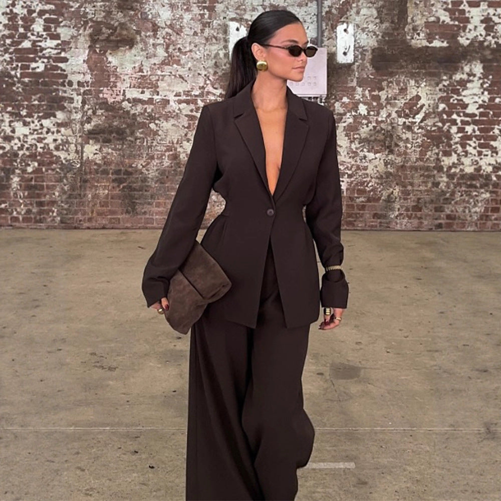 Women's Tailored Single-Button Blazer with Emphasized Waist and Narrow Shoulder Amarae