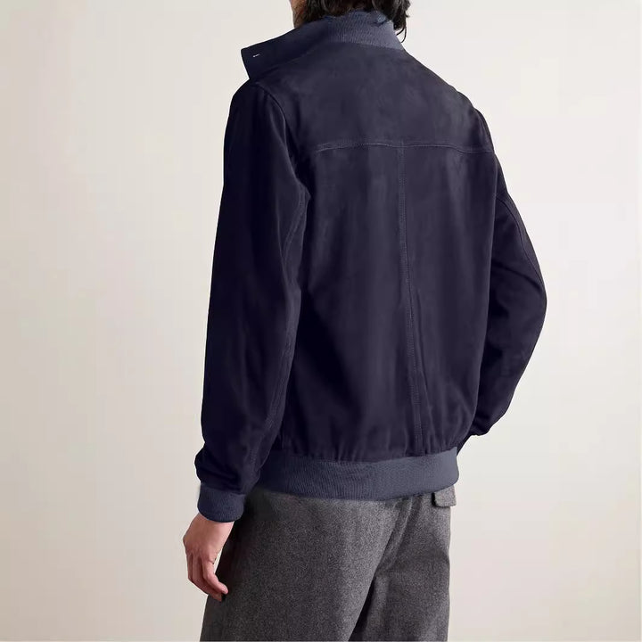 Trendy transitional jacket for men with high collar and patch pockets Lune London