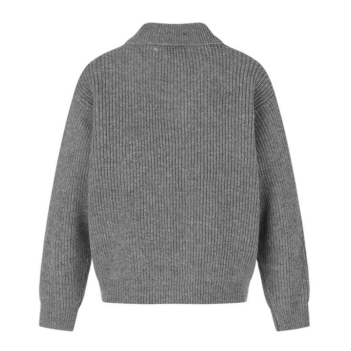 Women's chunky knit zip jacket with shirt collar and decorative buttons Amarae