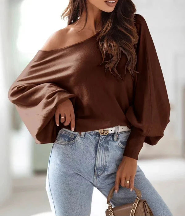 Oversized sweater for women with an asymmetrical cut and a plunge neckline Lune London