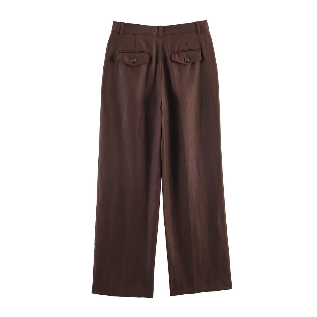 Women's straight-cut linen blend pants with a high waistband, crease and side pockets Amarae