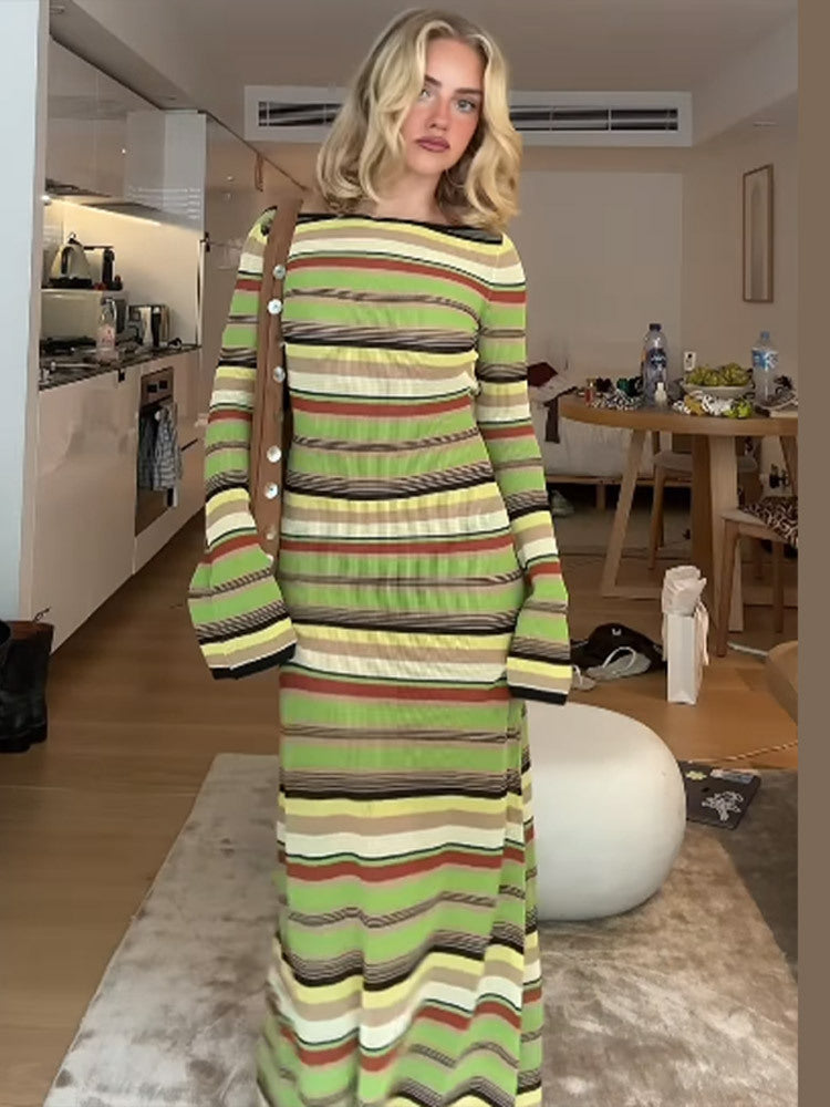 Maxi dress for women with a unique striped pattern and wide sleeves Lune London