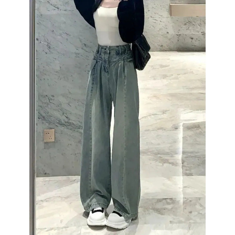 Jeans femmes taille haute à coupe large avec un design de ceinture élégant Chic & Stil