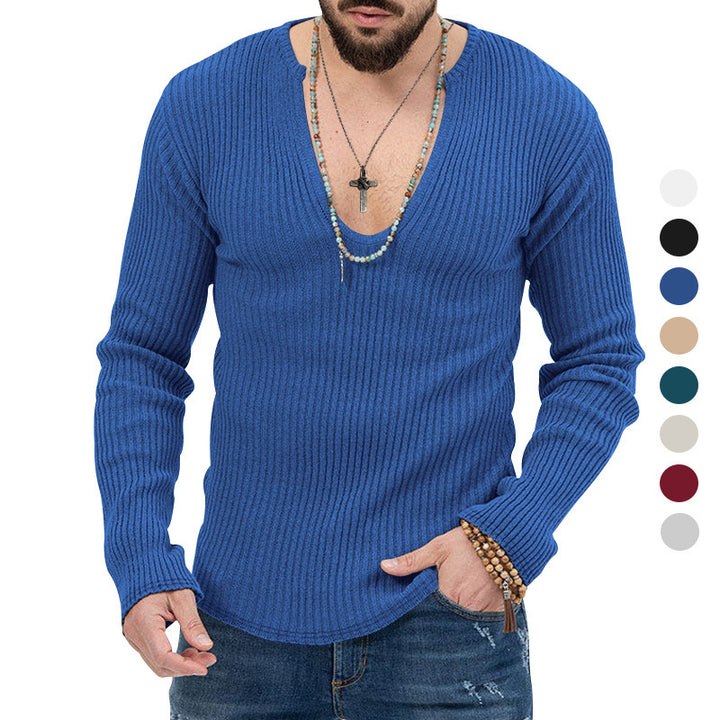Men's fashionable V-neck sweater with structured ribbed design Lune London