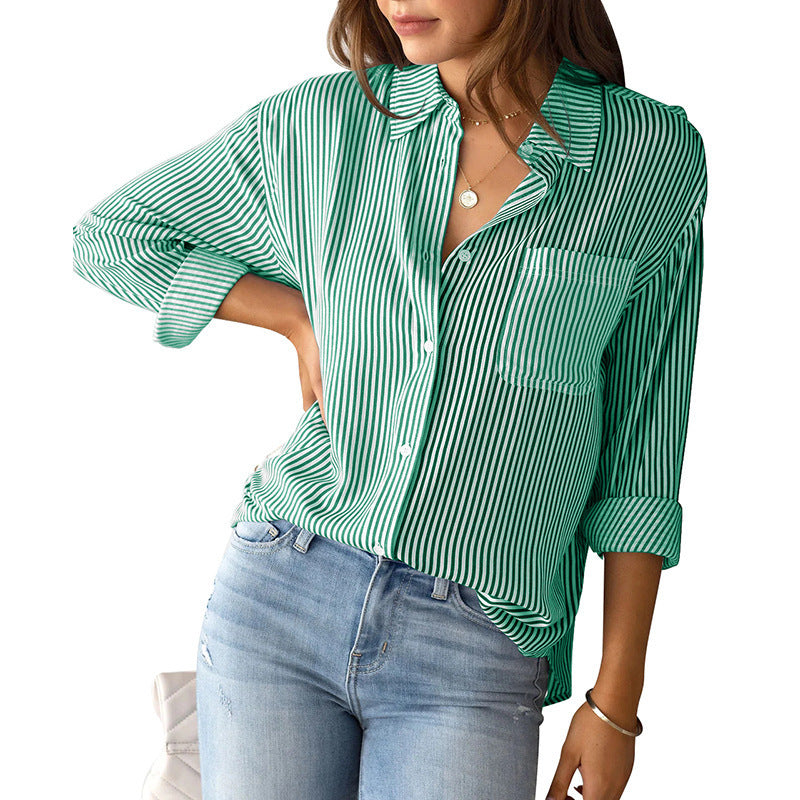 Casual blouse for women with fine stripes and chest pocket Lune London