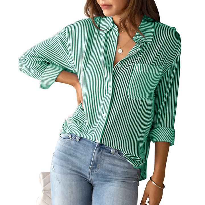 Casual blouse for women with fine stripes and chest pocket Lune London