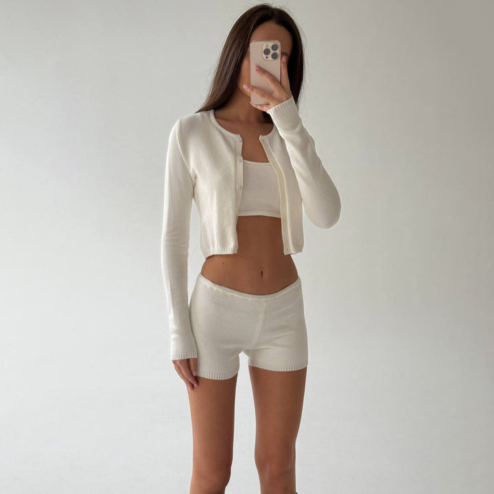 Women’s leisure set in crop with button cardigan and matching bustier Lune London