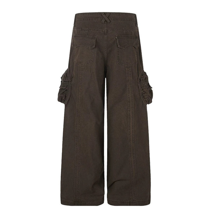 Women's wide utility cargo pants with gathered side pockets and decorative seams Amarae