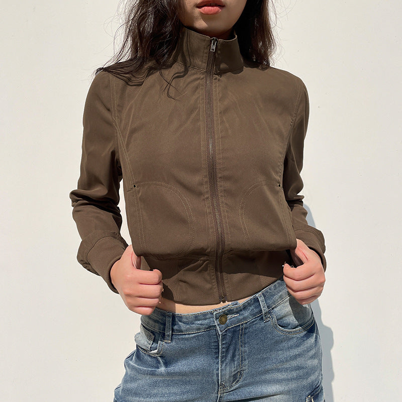 Lune London women's cropped jacket with high collar and zipper