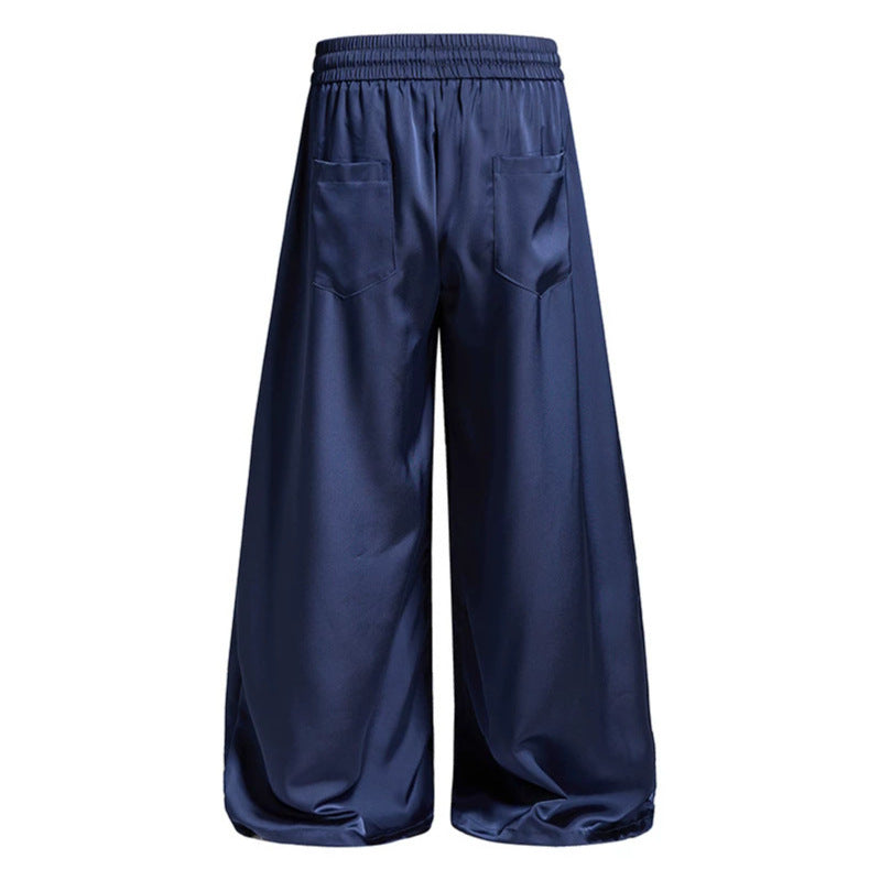 Women's Wide Satin Palazzo Lounge Pants with Elastic Waistband, Drawstring, and Script Print Amarae